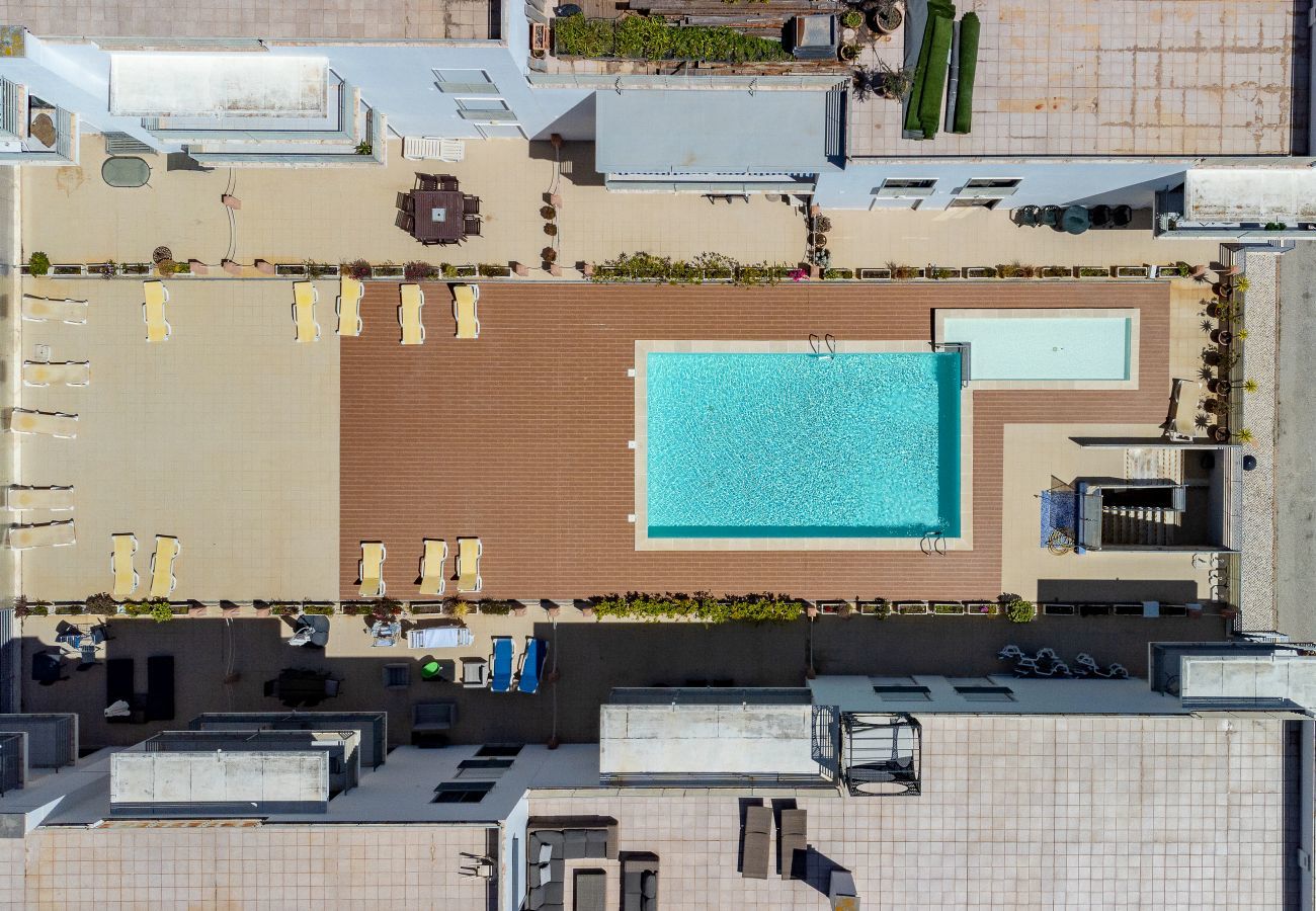 Vista aérea da piscina