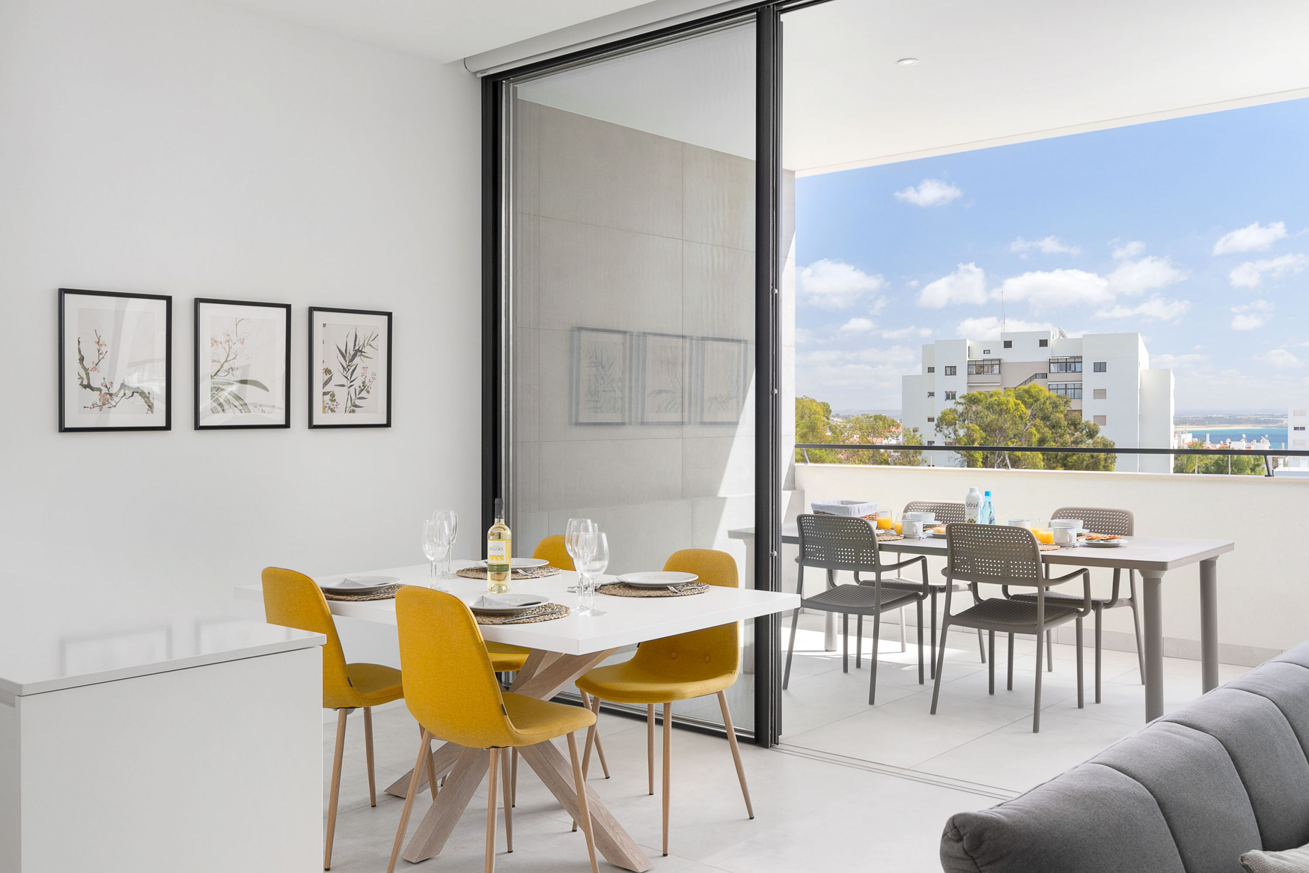 Inside and outside dining tables