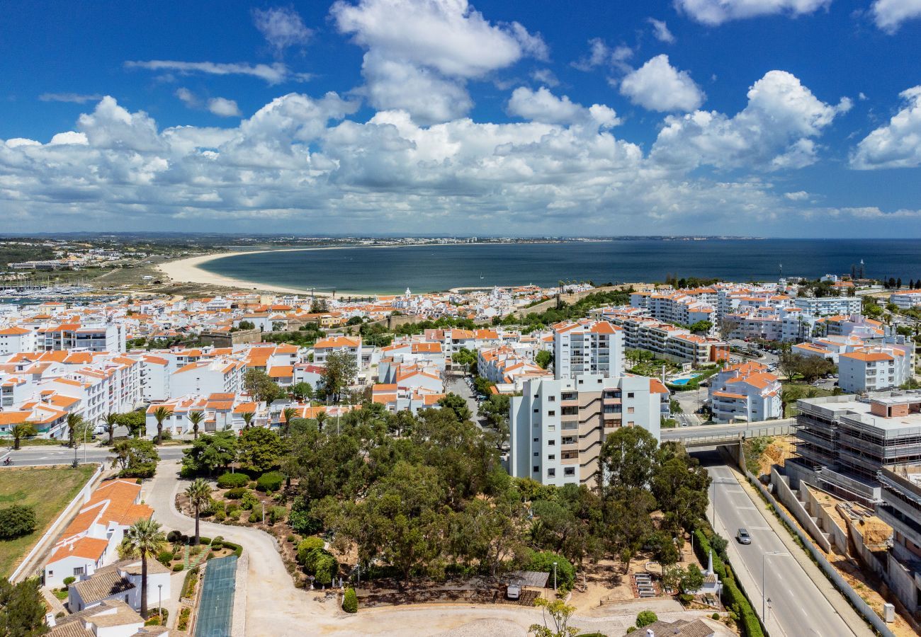 Aerial view over the city and Meia Praia