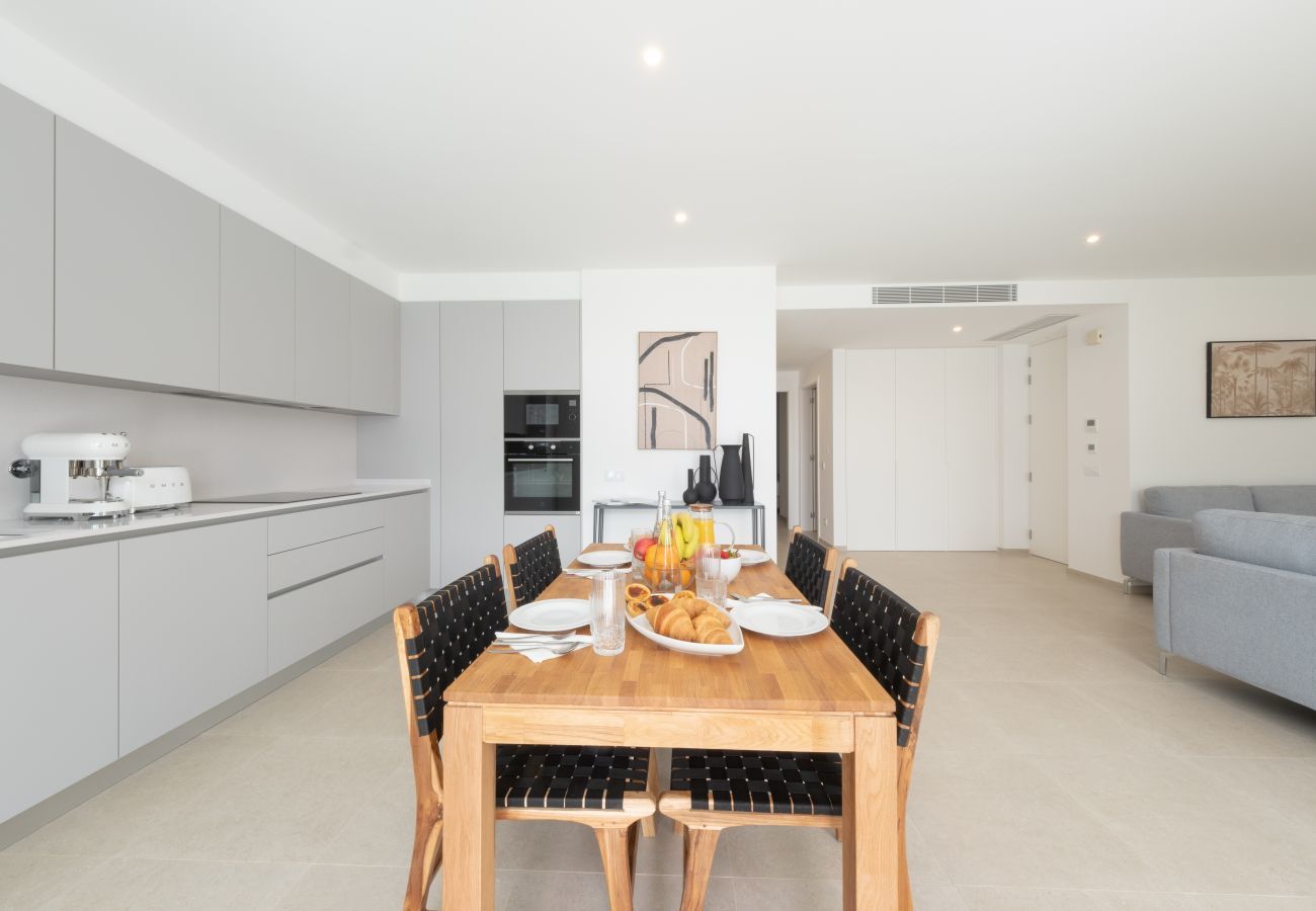 Dining table and kitchen