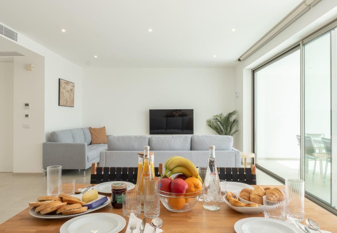 Dining table and living room