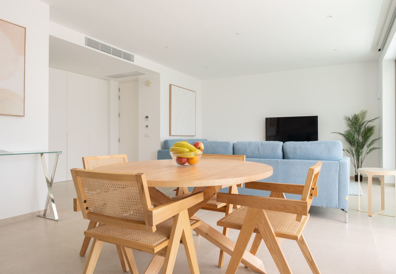 Dining table and living room