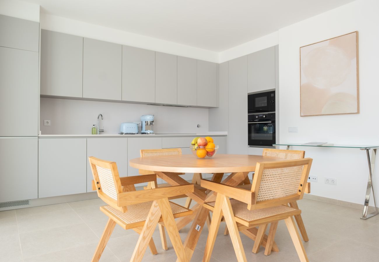 Dining table and kitchen