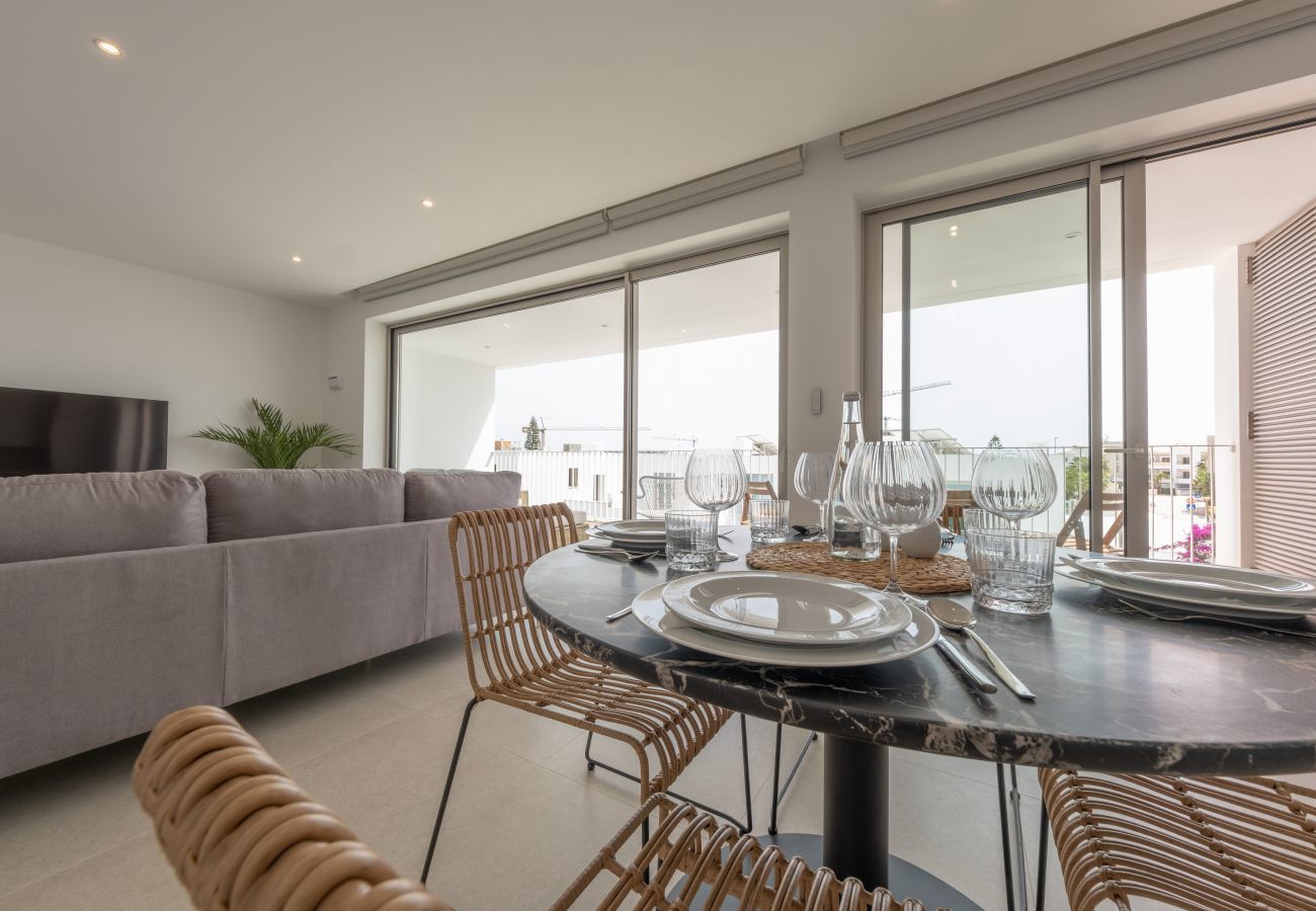 Dining table and living room